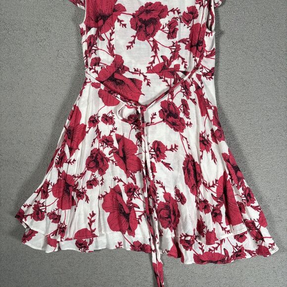 Free People Size S French Quarter Ivory Floral Print Wrap Mini Dress Bohemian - Picture 10 of 14